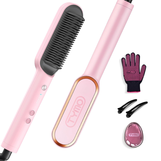 Щітка-випрямляч для волосся TYMO Ring Pink: Керамічний гребінець, 5 режимів, нагрів 20с, Колір Рожева Сакура Київ