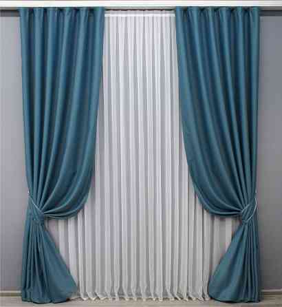 Комплект готових штор VR-Textil Блекаут Midnight № 1675ш Синій 200х290 см 2 шт (32-157) Київ