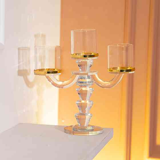 Канделябр на 3 свічки 23×9×23.5 см підсвічник скляний декоративний із золотою окантовкою HP-4-35 Коломия