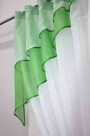 Кухонная занавеска VR-Textil № 114к ламбрекен и тюль темно-салатовый с белым 280х170 см (52-0557) Киев