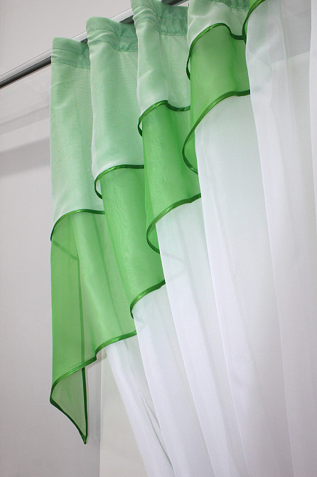 Кухонная занавеска VR-Textil № 114к ламбрекен и тюль темно-салатовый с белым 280х170 см (52-0557) Киев - изображение 4