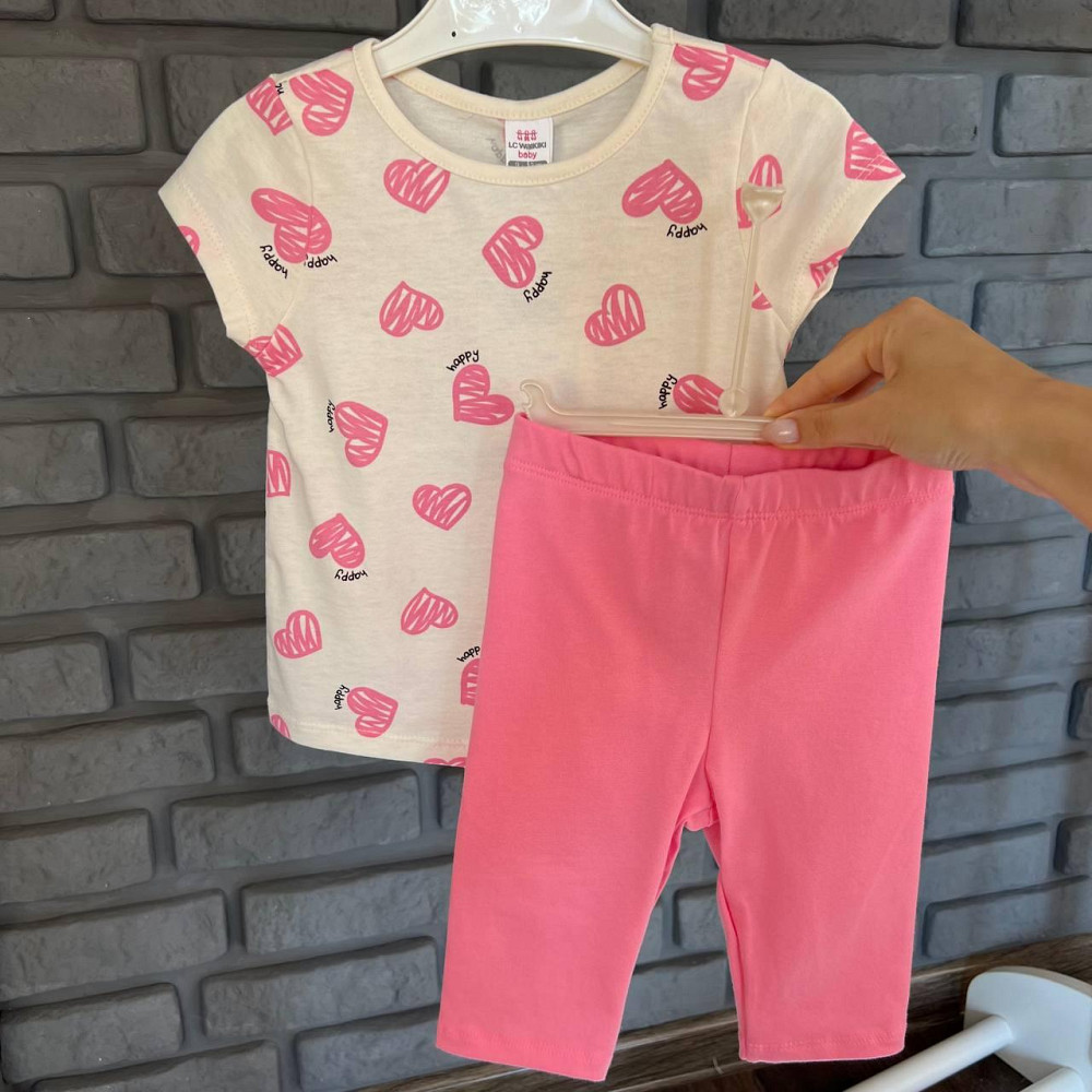 Дитячий Костюм Футболка (Біла з сердечками) та Легінси (Рожеві) LC Waikiki 3-4 роки(98-104см) пакунок малюка Киев - изображение 1