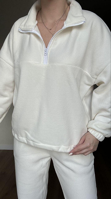 Жіночий теплий прогулянковий костюм-двійка: кофта та штани з полар флісу Молочний, 46/48 Одеса - фото 5