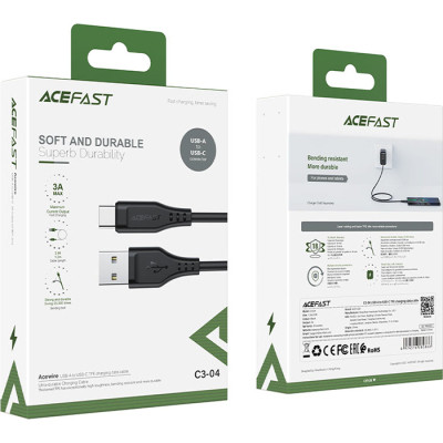 Дата кабель USB 2.0 AM to Type-C 1.2m 3.0A TPE C3-04 Black Acefast (6974316280866) Винница - изображение 3