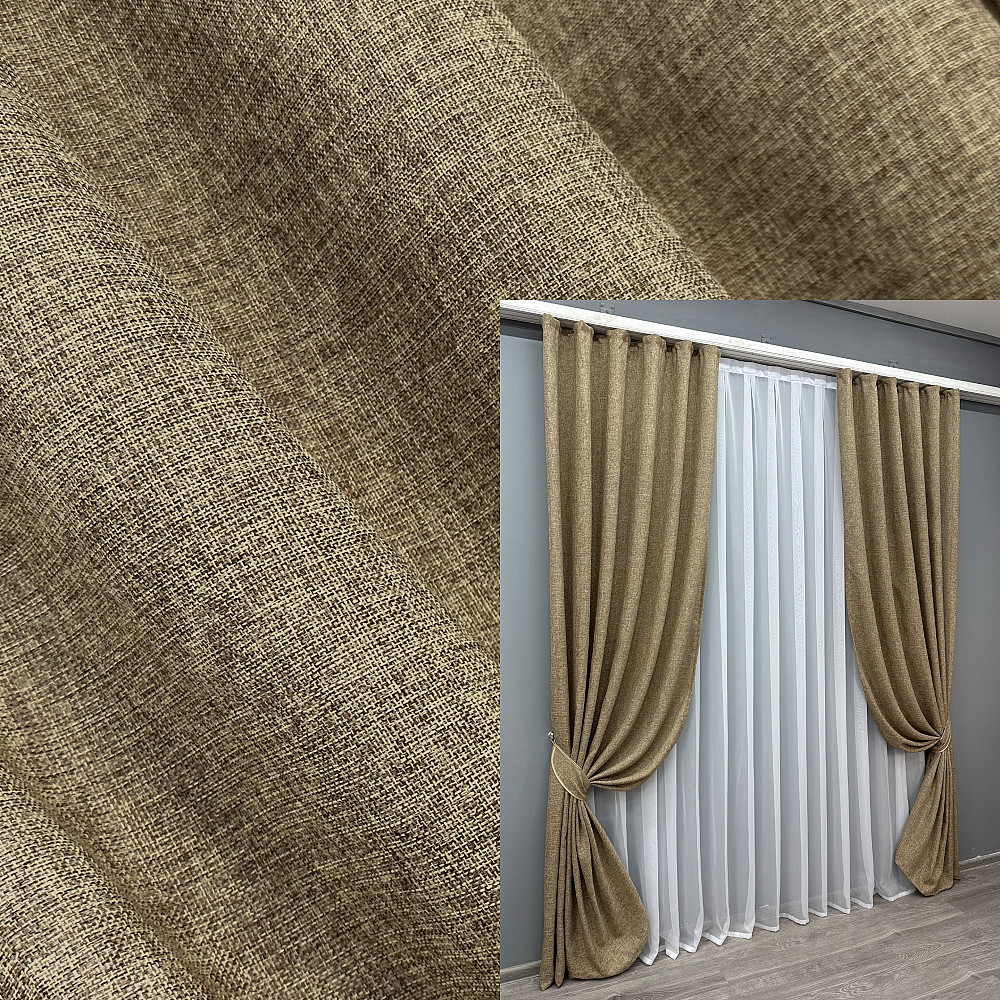 Комплект готовых штор VR-Textil Лен Мешковина № 1768ш Миндальный 100х275см 2 шт (31-849) Киев - изображение 1