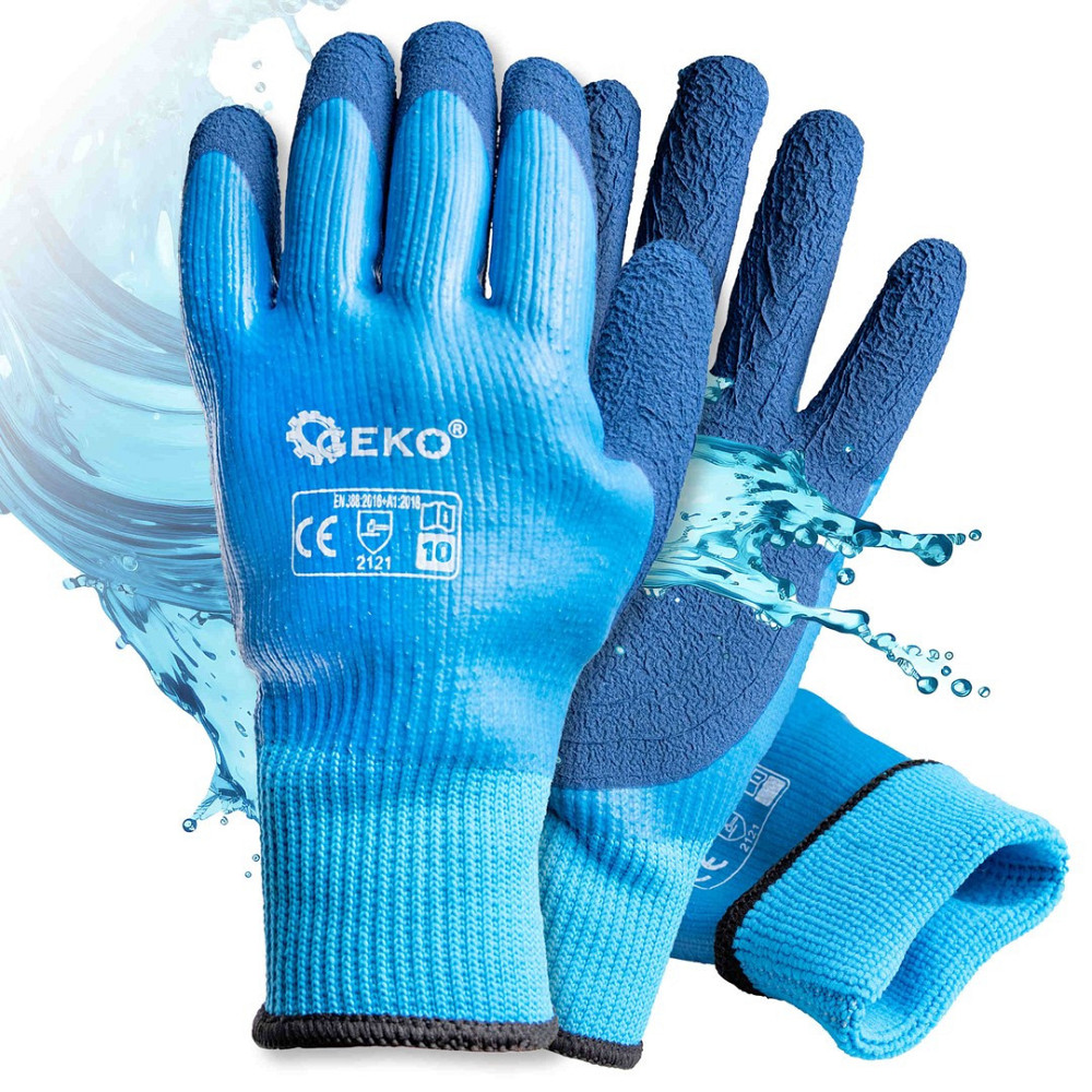 Утеплені Рукавиці робочі "GeKo" водовідпорні трикотажні покриті рифленим латексом, синього кольору, розмір 10 Киев - изображение 6