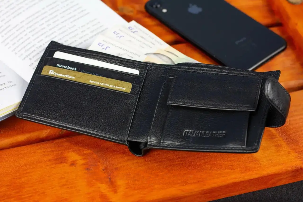 Кожаное мужское портмоне на кнопке ST Leather ST-104-1 черный Киев - изображение 20