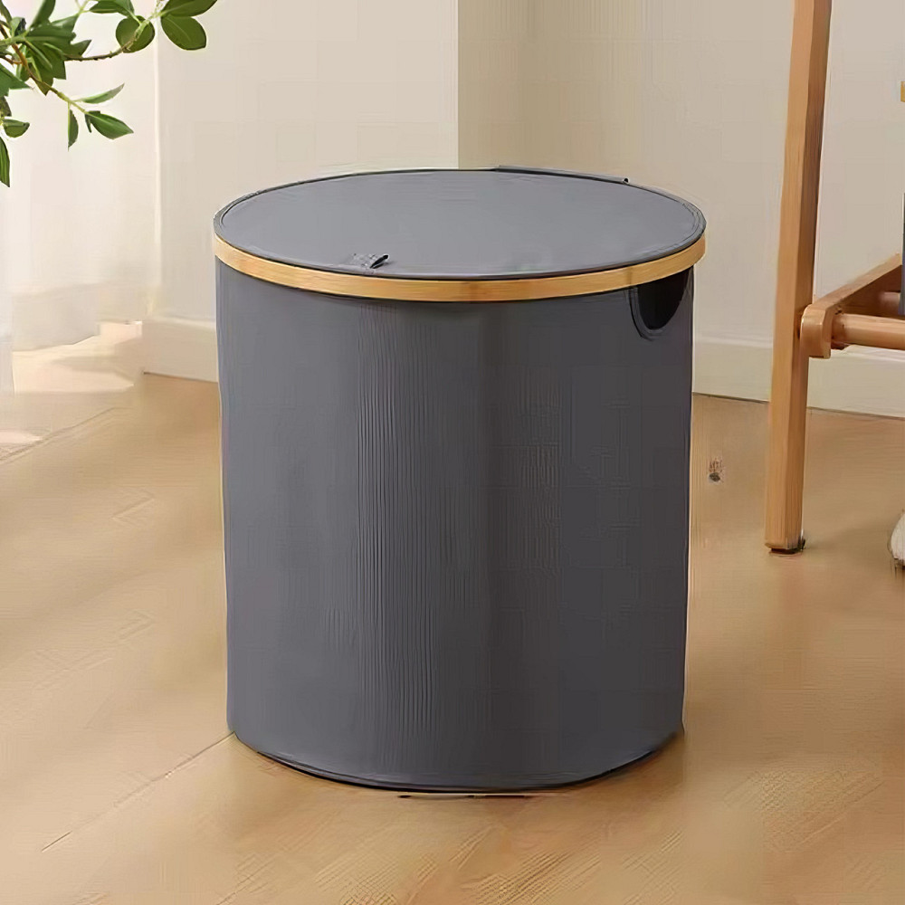 Корзина для белья складная с крышкой и бамбуковыми ручками,серая Каменец-Подольский - изображение 1