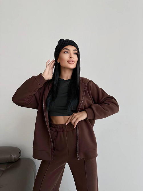 Женский теплый прогулочный костюм двойка: брюки + зип-худи трехнитка на флисе 46/48 Одесса - изображение 4