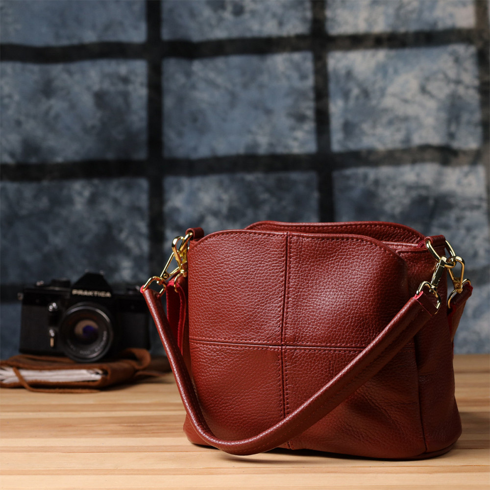 Яскрава жіноча шкіряна сумка з трьома секціями Vintage 22981 Червоний Київ - фото 9