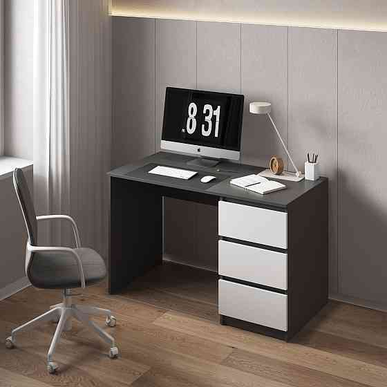 Компьютерный стол VAYS, письменный, современный, с тумбой cправа, 3 ящика з фасадами без ручек R-1 Антрацит-Белый фасад Львов