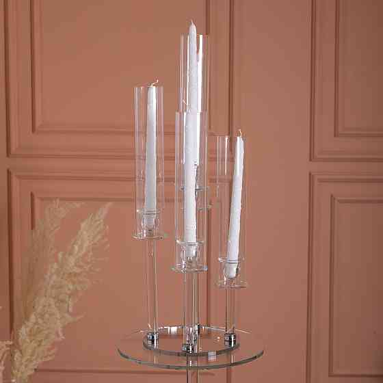 Yiwu Підсвічник скляний на 5 свічок 20×72.5 см підсвічник декоративний прозорий на ніжці HP-4-6 Киев
