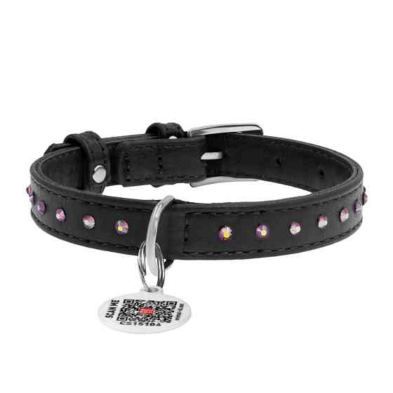 Нашийник для собак шкіряний WAUDOG Glamour з QR паспортом, з клейовими стразами, Ш 12 мм, Дов 2 Коломия