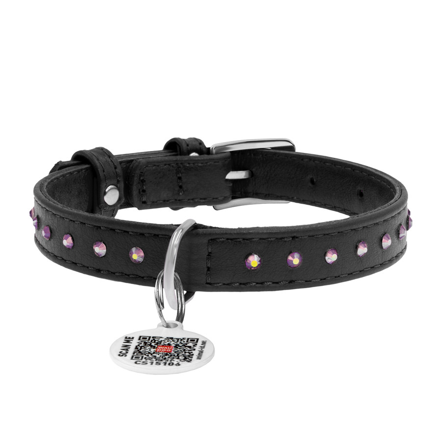 Нашийник для собак шкіряний WAUDOG Glamour з QR паспортом, з клейовими стразами, Ш 12 мм, Дов 2 Коломия - фото 3