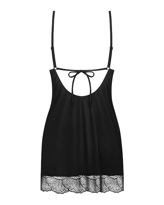 Пеньюар Obsessive Lobellis chemise & thong, XL/2XL, черный, кружевная отделка, стринги в комплекте Sex Aura Киев - изображение 4
