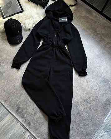Женский теплый комбинезон с капюшоном и имитацией корсета трехнить на флисе + трикотаж рубчик Одесса