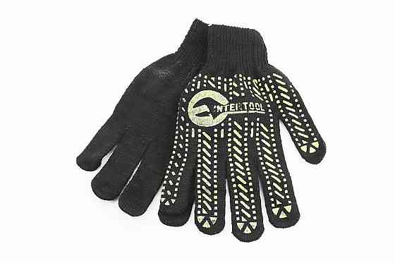 Рукавиці робочі 60% бавовна/40% поліестер 10", клас в'язки 7, чорний, жовта ПВХ точка SP-0136 Київ