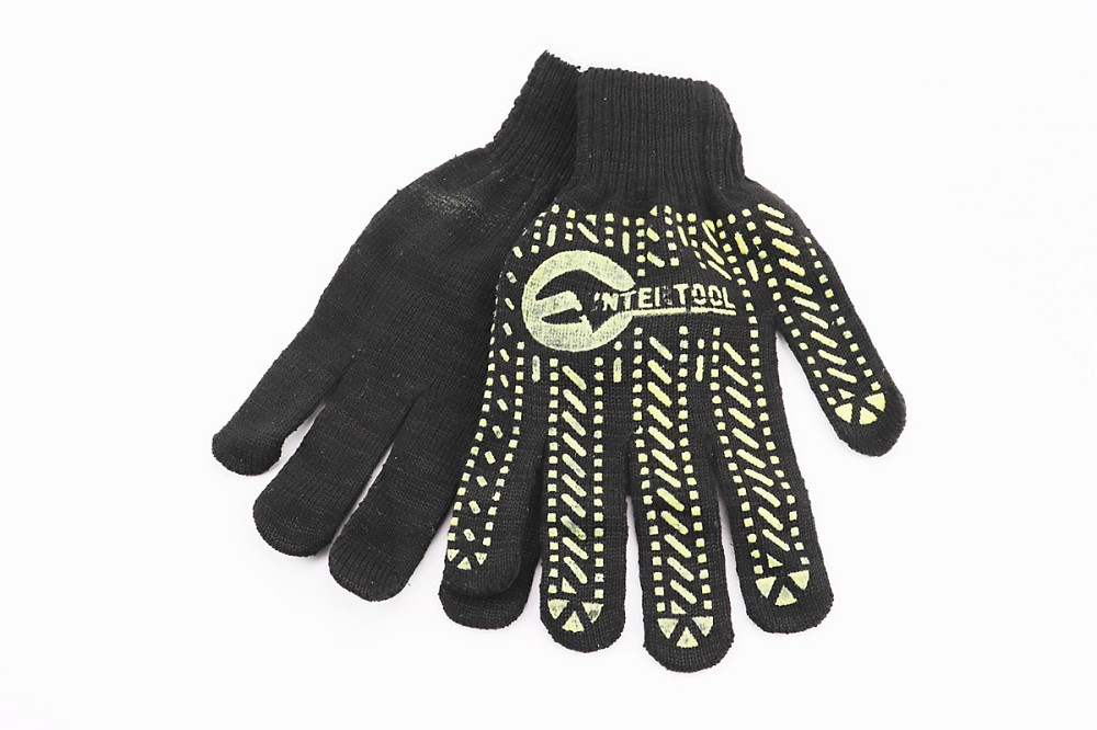 Рукавиці робочі 60% бавовна/40% поліестер 10", клас в'язки 7, чорний, жовта ПВХ точка SP-0136 Київ - фото 1