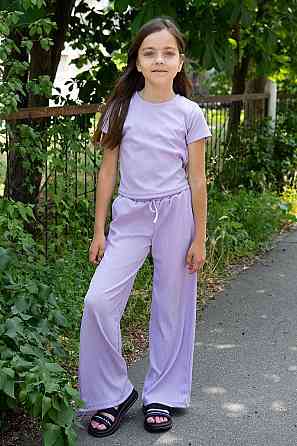 Костюм для дівчаток штани + футболка літній, бузковий, бавовна, топ Київ