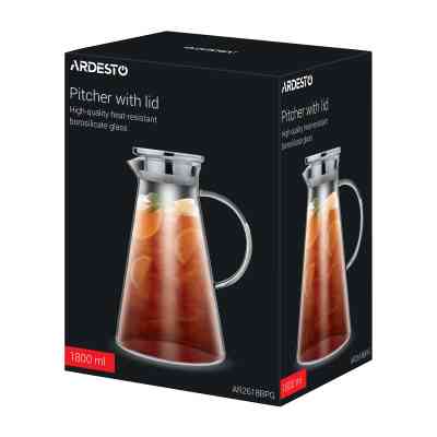 Кувшин Ardesto 1800 мл, боросилікатне скло, нержавіюча сталь, прозорий (AR2618BPG) Винница