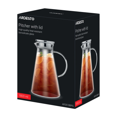 Кувшин Ardesto 1800 мл, боросилікатне скло, нержавіюча сталь, прозорий (AR2618BPG) Винница - изображение 2