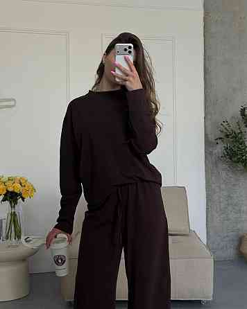 Женский стильный повседневный костюм двойка качественный турецкий кулир Шоколад Одесса