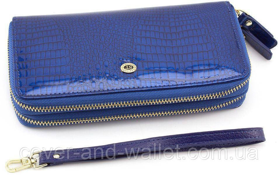 Жіночий лаковий шкіряний гаманець на дві блискавки синього кольору ST Київ - фото 1