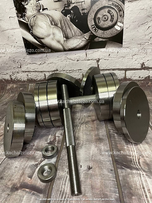 Гантели наборные 2 по 24 кг + Переходник для штанги Гантели, гири, штанги и диски металлические без покрытия Киев - изображение 9