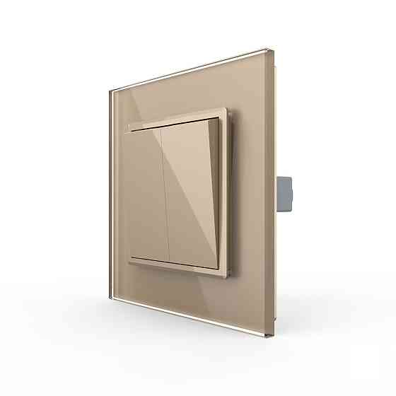 Вимикач універсальний 2-клавішний Livolo золото скло 250В 10А (VL-C7FCMKS-1AP) Коломыя