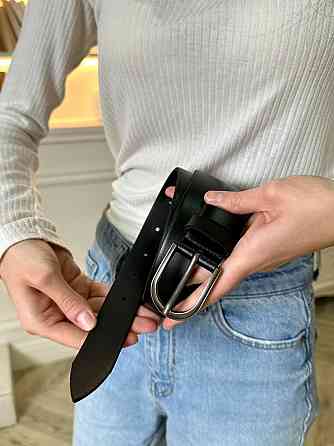 Ремень кожаный черного цвета Киев