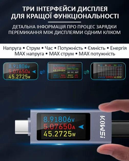 Тестер USB KWS-X1 Type-C для вимірювання потужності Київ - фото 3