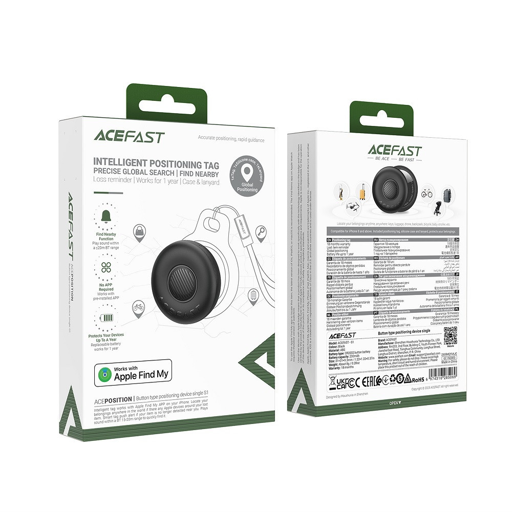 Трекер ACEFAST S1 button type positioning device single Black Київ - фото 2