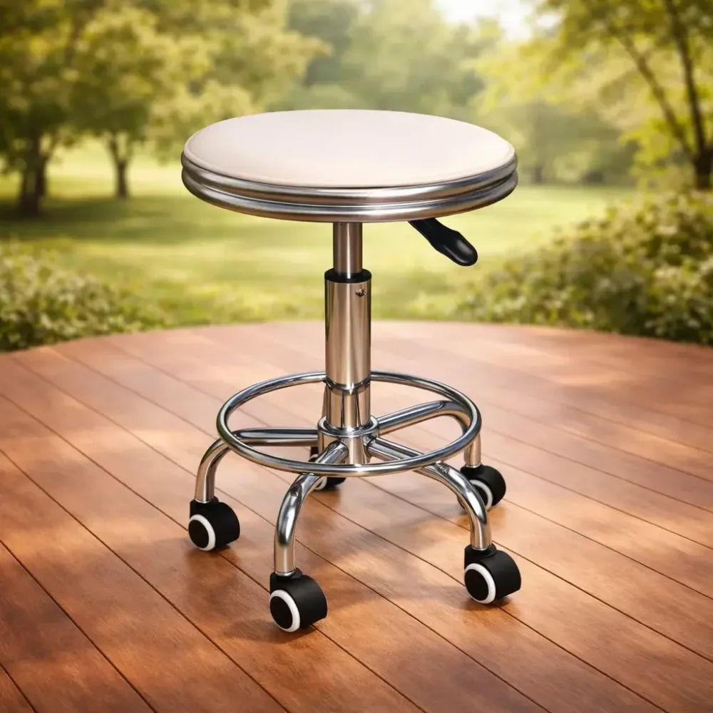 Стілець косметологічний без спинки на колесах із підставкою для ніг, регулювання висоти Слонова кістка Київ - фото 2