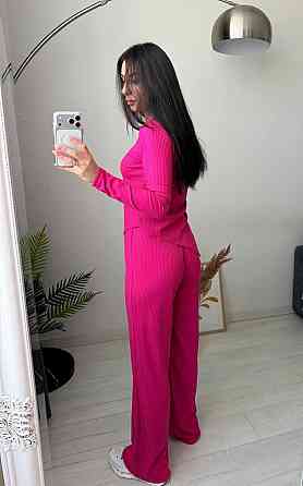 Жіночий стильний повсякденний костюм-двійка турцький рубчик Малиновий, 42/44 Одеса