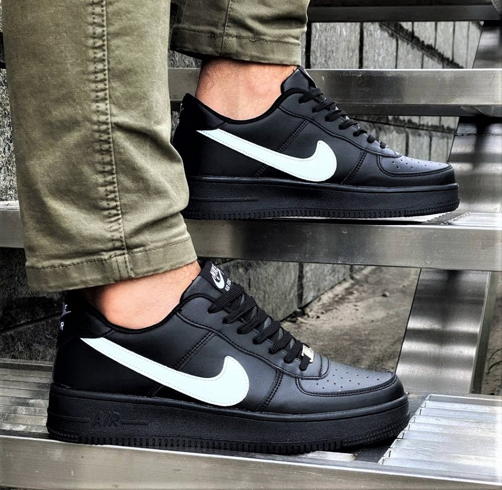 Термо Кросівки Nike Force Чорні Чоловічі Шкіряні Найк Форси Єврозима (розміри: 41,42,43,44,45) Дніпро - фото 1