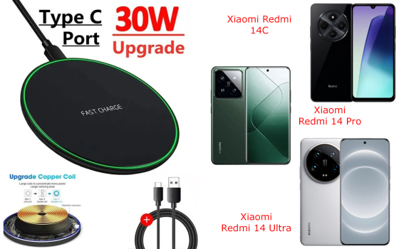 Беспроводное зарядное устройство 30W для Xiaomi Redmi 14 Ultra Киев