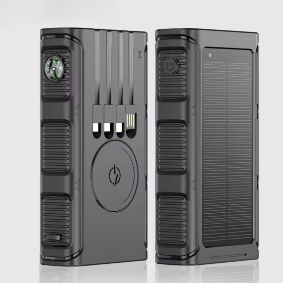 Портативний зовнішній акумулятор, павербанк на сонячній батареї з бездротовою зарядкою 20000мАч Black Кам'янець-Подільський