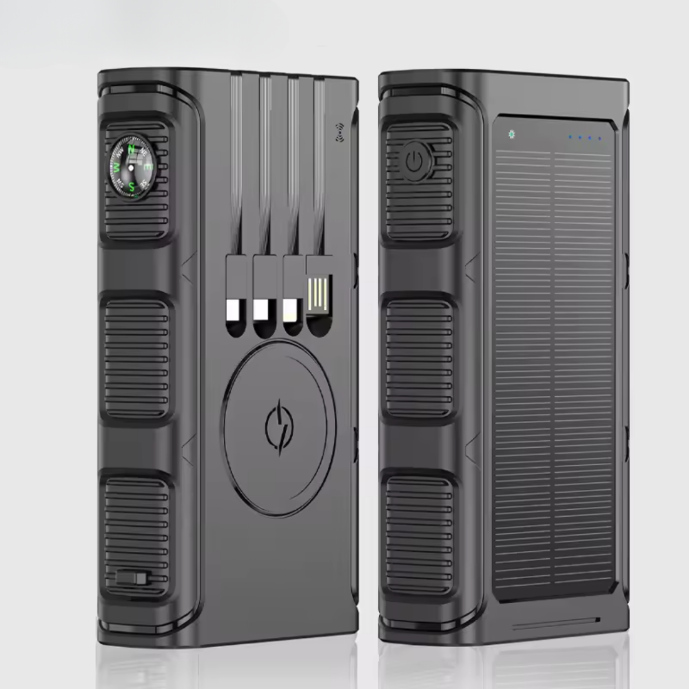 Портативний зовнішній акумулятор, павербанк на сонячній батареї з бездротовою зарядкою 20000мАч Black Кам'янець-Подільський - фото 1