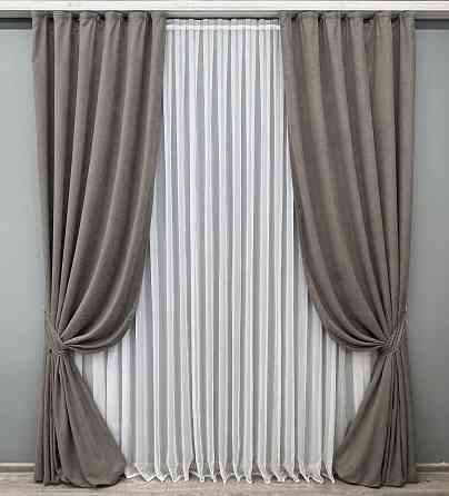 Комплект готових штор VR-Textil Мікровелюр Petek YL № 1710ш Сіро-коричневий 150х295 см 2 шт (33-0605) Київ
