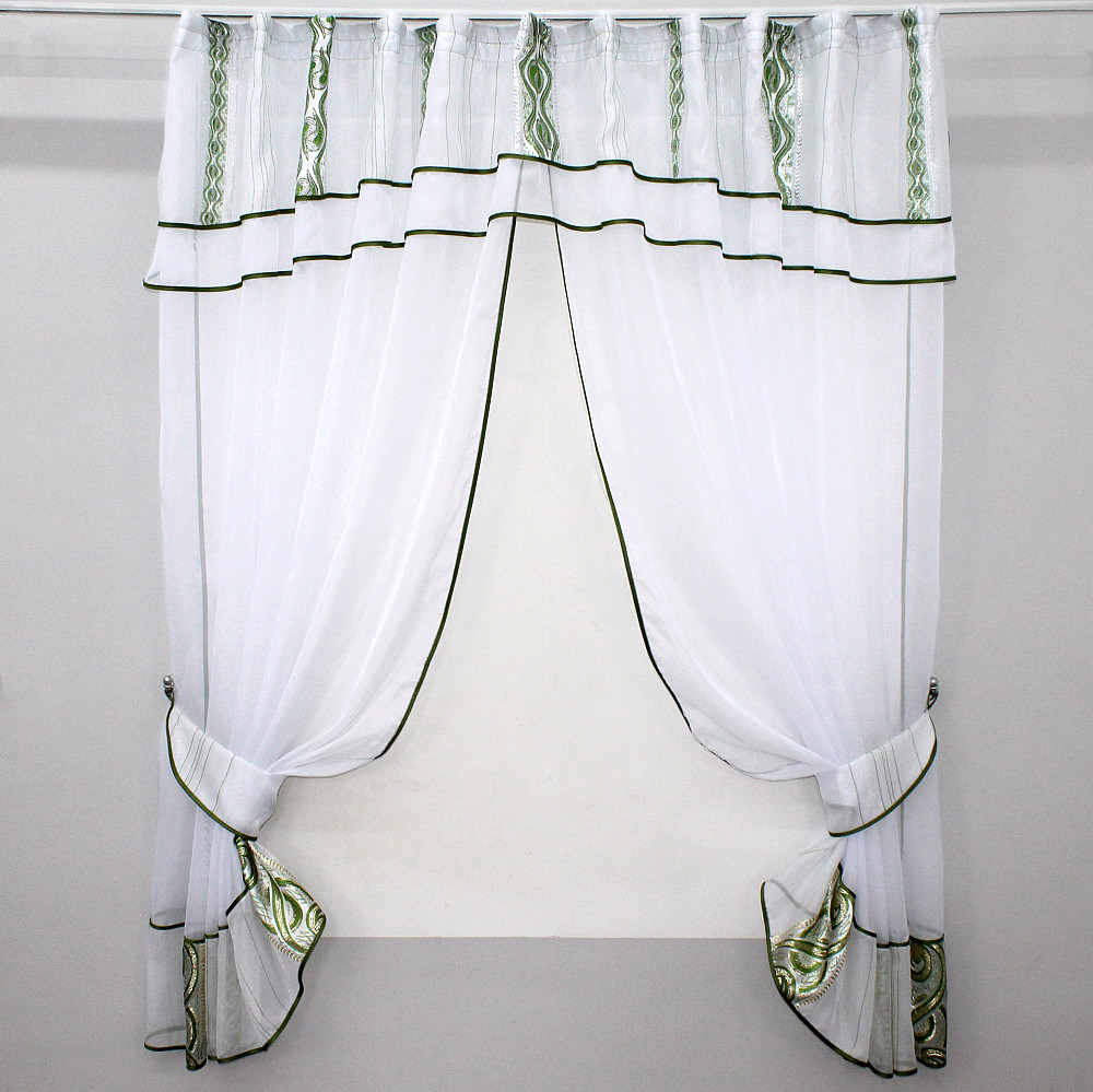 Кухонные шторы (280х170см) с ламбрекеном, на карниз 1-1,5м цвет белый с зеленым 00к 59-521 Киев - изображение 1