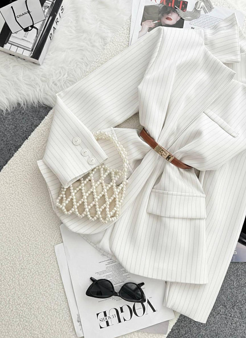 Жіночий класичний піджак вільного крою в смужку костюмка Айворі, 42/44 Одеса - фото 10