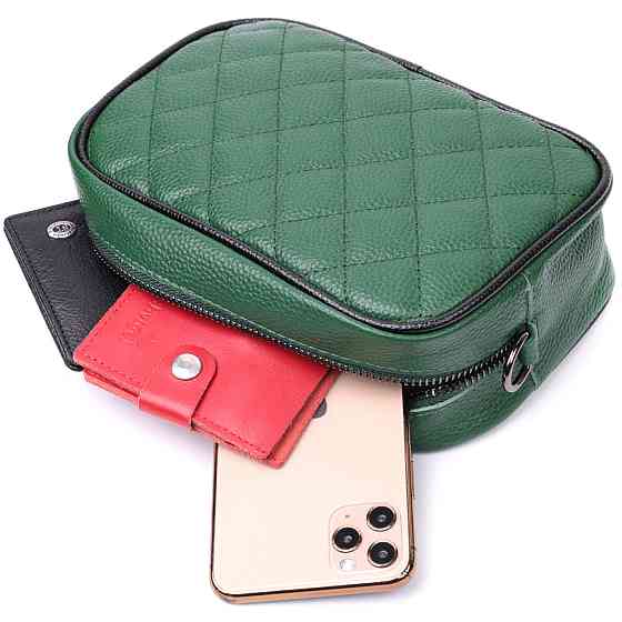 Сумка через плечо на одно отделение из натуральной кожи Зеленая (Vintage) Киев