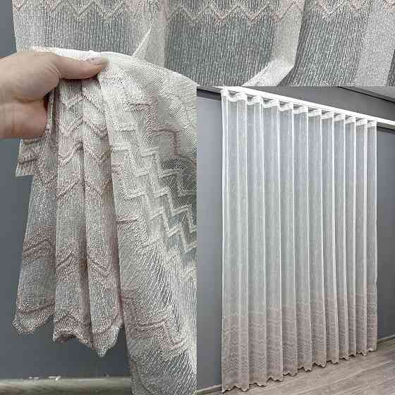 Тюль VR-Textil 1621т Лен с вышивкой и люрексом цвет молочный с пудровым 300х270 см (42-0575) Киев