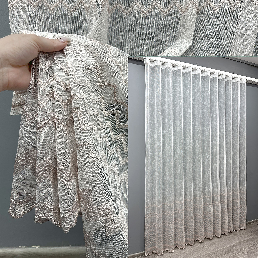 Тюль VR-Textil 1621т Льон з вишивкою і люрексом колір молочний з пудровим 300х270 см (42-0575) Київ - фото 1