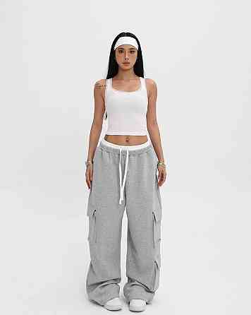 Женские широкие оверсайз брюки с накладными карманами двунитка Одесса