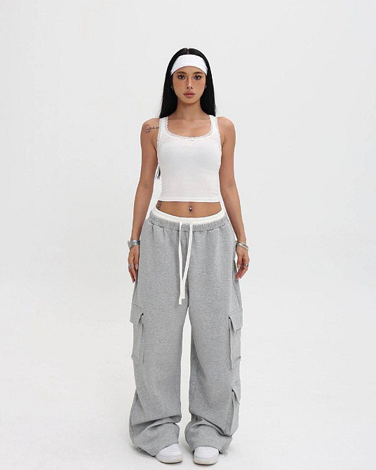 Жіночі широкі оверсайз штани з накладними кишенями двонитка Одеса - фото 2