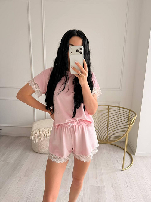 Жіноча піжама двійка з велюру з мереживом Одеса - фото 7