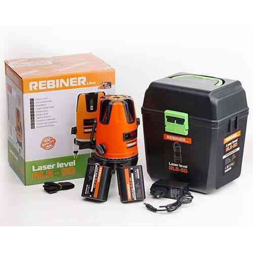 Лазерний рівень Rebiner RLE-5D (5 променів, зелений діод, акумулятори в комплекті) — Гарантія 36 міс, Литва Львів