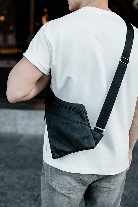 Сумка-слінг із натуральної шкіри, сумка через плече чоловіча SL024 (Чорна) Суми - фото 2