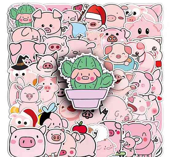 Наклейки со свинками 50 шт - милый набор для декора Киев